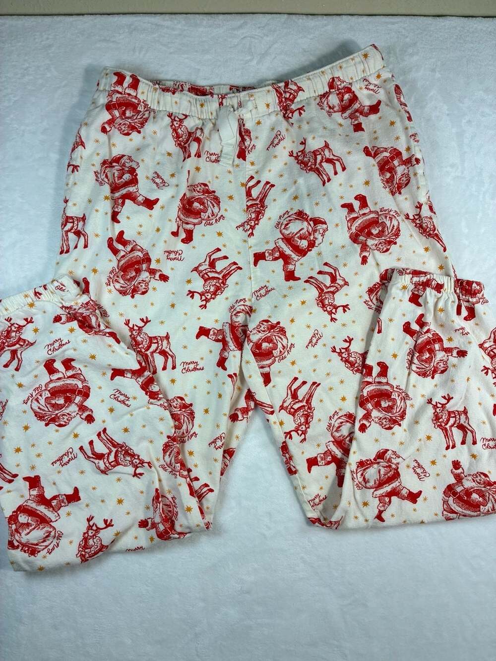 Old Navy Santa Reindeer Flannel Pajama Pants Size L Red Cream Christmas Holiday